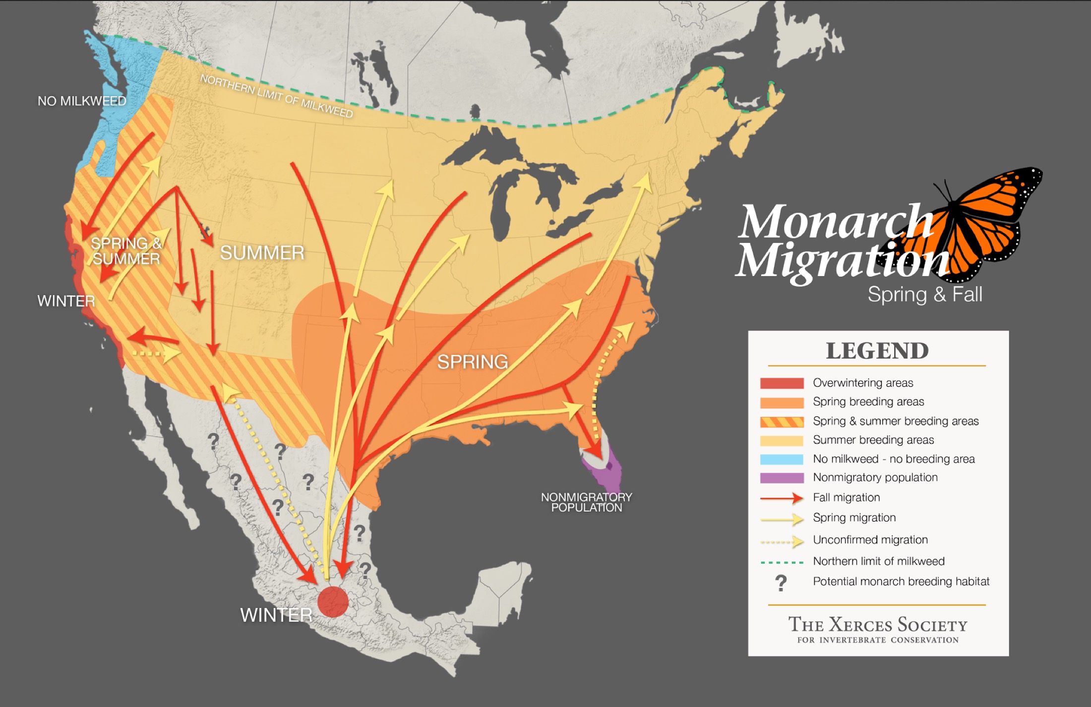 Map showing monarch butterfly migration