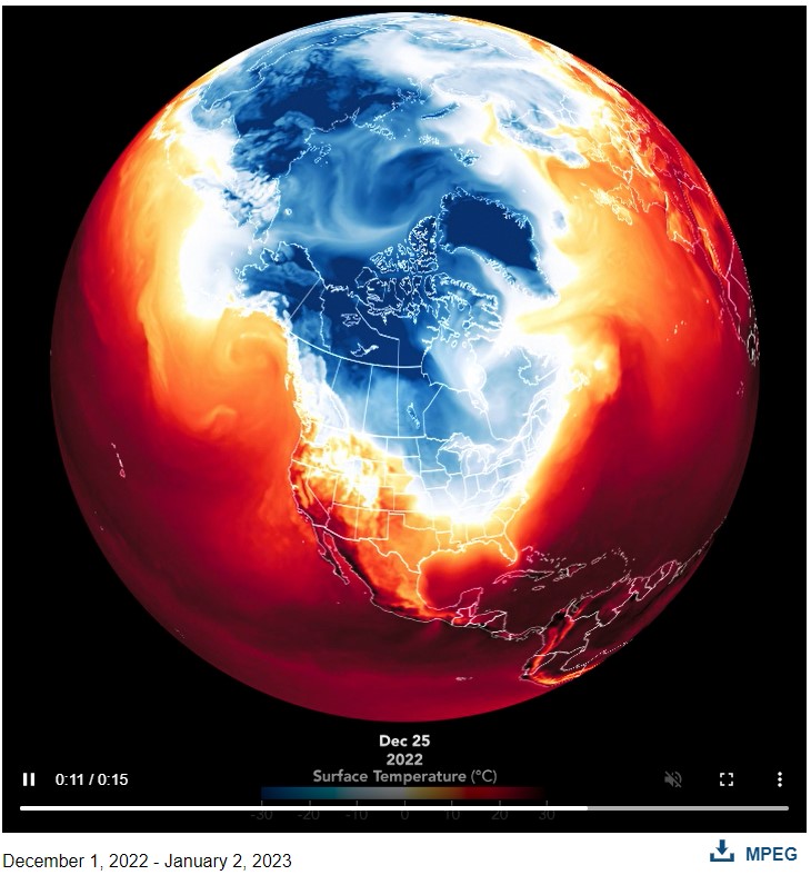 map of temperature ranges across north america in december 2023.