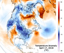 Temperature map showing temp. anomalies.